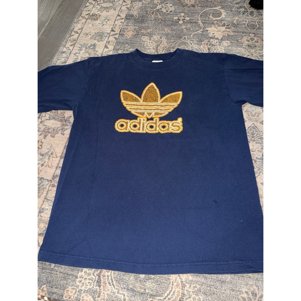 Vintage Y2K Adidas Blue Yellow Gold Graphic Tee Logo